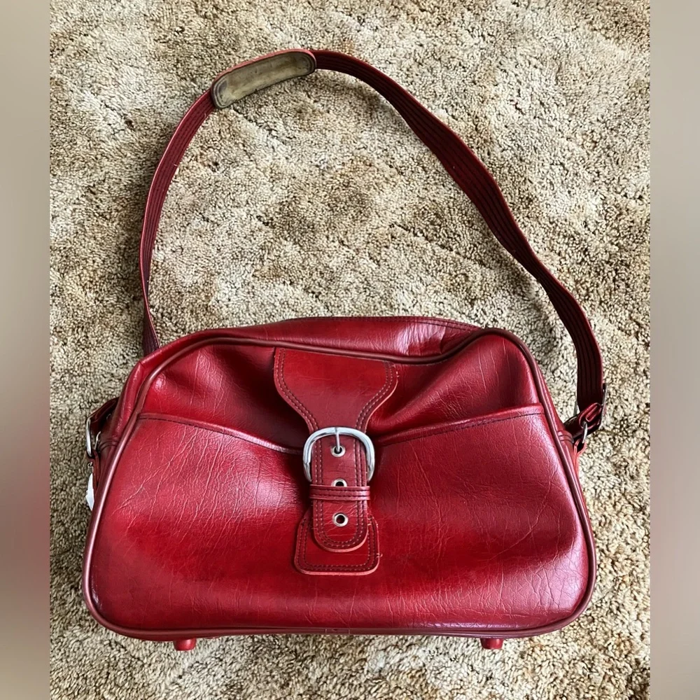 Sears Vintage Travel Bag, Burgundy Leather, YKK Zippers, 44” Adj. Strap